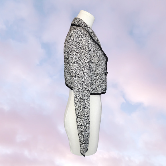 Vtg 90s Possessed Collared Goth Business Cropped Button Up Black White Bolero - Picture 3 of 5